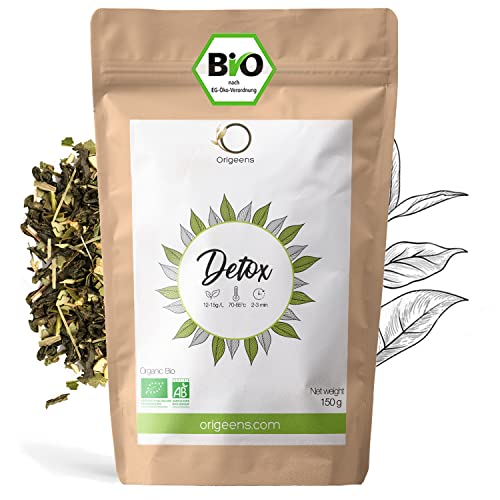 BIO DETOX TEE ZUM ABNEHMEN 150g | Heiß & Eistee | Loser Tee auf Basis von grünem Tee und Mate aus kontrolliert biologischem Anbau | Entgiftungskur 30 Tage von Origeens