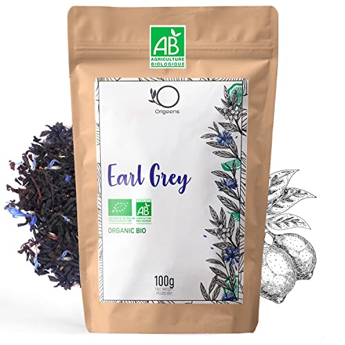 BIO EARL GREY TEE 100g | Earl Grey Tee mit Blüten, Tee lose | Schwarzer Tee Bio, Natürliches Bergamotte Aroma, Kornblumenblüten | Earl Grey tea von Origeens