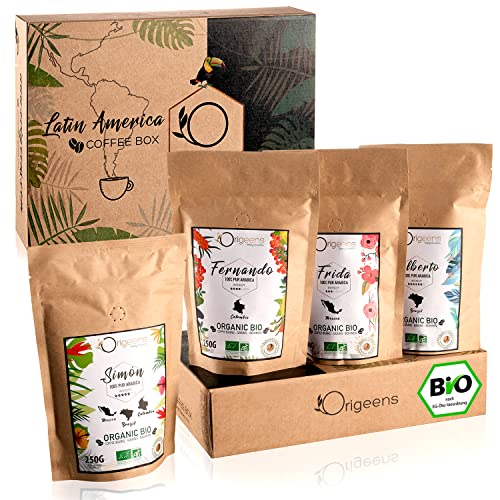 ORIGEENS Bio Kaffeebohnen Probierset 1kg | Premium Bio Arabica Kaffee Ganze Bohnen Set 4x250g | Traditionelle Röstung | Kaffee Geschenkset von Origeens