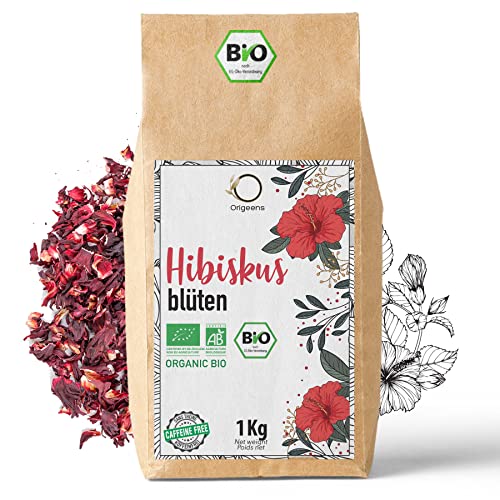 ORIGEENS HIBISKUSTEE BIO 1kg Premiumqualität | Bio Hibiskusblüten getrocknet für Tee, Früchtetee, Eistee, Karkade tee | Hibiskus Tee für Drainage Detox-Kur von Origeens
