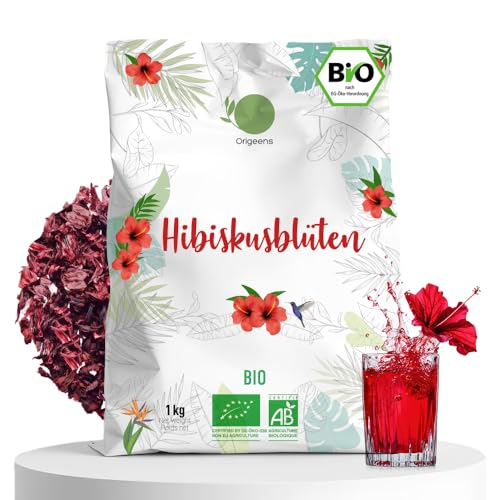 ORIGEENS HIBISKUSTEE BIO 1kg Premiumqualität | Bio Hibiskusblüten getrocknet für Tee, Früchtetee, Eistee, Karkade tee | Hibiskus Tee für Drainage Detox-Kur von Origeens