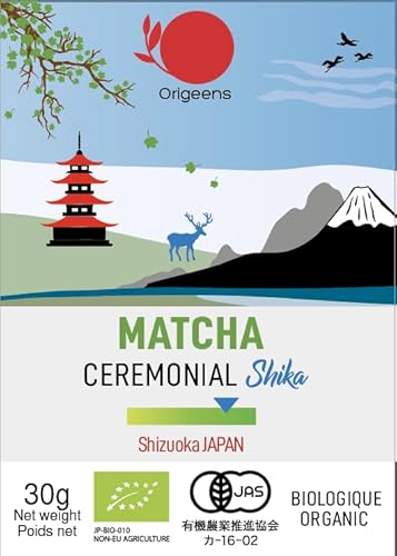 ORIGEENS BIO MATCHA CEREMONIAL GRADE "SHIKA" - Japanischer Bio Tee, Herkunft Shizuoka - Matcha Latte/Usucha - 30g-Nachfüllbeutel - Grüntee Matcha Pulver Bio Ceremonial Grade von Origeens
