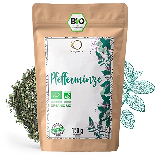 ORIGEENS BIO PFEFFERMINZE GETROCKNET, 150 g - Getrocknete Minze für Pfefferminz Tee und Eistee oder zur Verwendung als Küchenkräuter - Bio Pfefferminze lose von Origeens