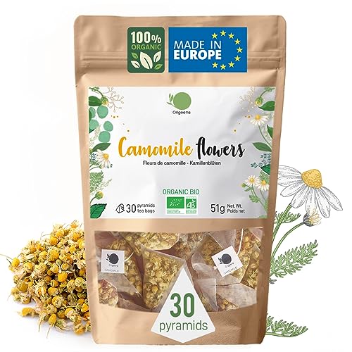 ORIGEENS Bio Kamillenblüten Tee Aus Europa, 100g | Lose Teeblätter, Bio Schlaf- und Verdauungstee | Deutsche Kamille - Echte Kamille Tee von Origeens