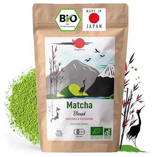 ORIGEENS Japanischer Bio Matcha Tee - Blend Shizuoka und Kagoshima - Bio Matcha Pulver - 80g-Beutel - Matcha Tee von Origeens