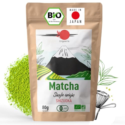 ORIGEENS Japanischer Bio Matcha Tee - Single Origin Shizuoka - Bio Matcha Pulver - 80g-Beutel - Matcha Tea von Origeens