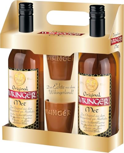 Original Wikinger Met im Geschenkset | 2x0,75 L. inkl. 2 Becher | Honigwein aus dem Ursprungsland der Wikinger in Norddeutschland | Fruchtig-aromatischer Met von Original Wikinger Met