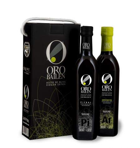 Oro Bailén Arbequina und Picual - Natives Olivenöl Extra - 2 flashen 500 ml kordelhenkel-etui von Oro Bailen
