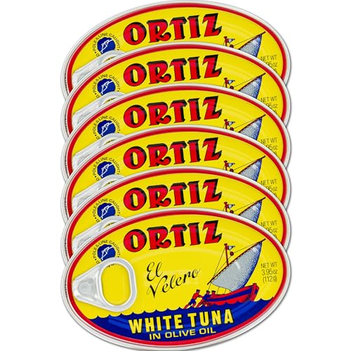 Ortiz Thunfisch in Olivenöl, ovale Dose, 112 g, 6 Stück, hochwertiger Thunfisch in Olivenöl, Ortiz weißer Thunfisch in Olivenöl, 112 g x 6 Dosen von Ortiz