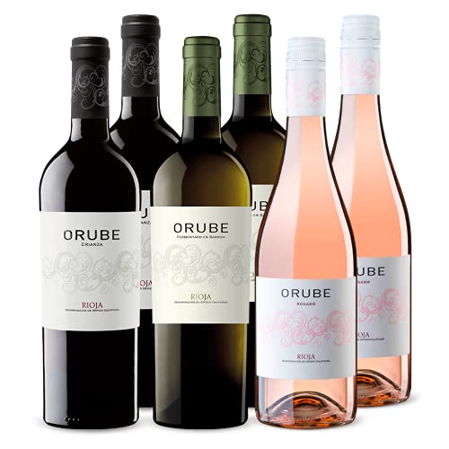 Probierpaket aus 6 Flaschen Orube Wein (6 x 0,75l) - bestehend aus 2 x 0,75l Orube Crianza, 2 x 0,75l Orube Blanco und 2 x 0,75l Orube Rosado von Orube
