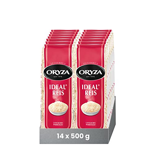 ORYZA Ideal Parboiled Reis 500g, 14er Pack (14 x 500g), Langkorn-Reis, vegan, von Natur aus glutenfrei von ORYZA