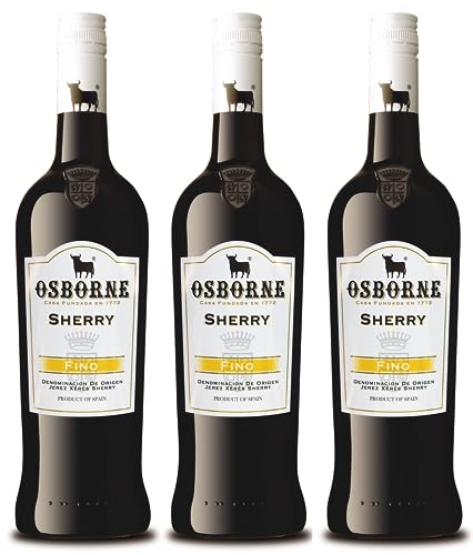 Osborne Sherry Fino – Hochwertiger, trockener Sherry, hergestellt nach dem Solera-Verfahren aus Andalusien in Spanien mit 15% vol. (3 x 0,75l) von Osborne