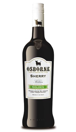 Osborne Sherry Golden Medium – Hochwertiger, halbtrockener Sherry, hergestellt nach dem Solera-Verfahren aus Andalusien in Spanien mit 15% vol. (1 x 0,75l) von Osborne