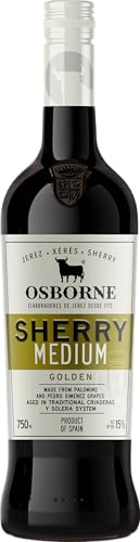 Osborne Sherry Golden Medium – Hochwertiger, halbtrockener Sherry, hergestellt nach dem Solera-Verfahren aus Andalusien in Spanien mit 15% vol. (1 x 0,75l) von Osborne