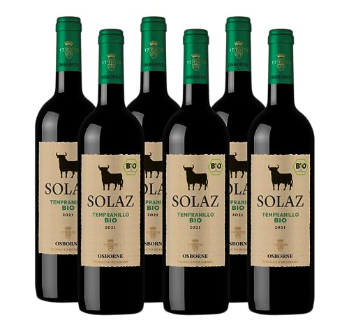 Osborne Solaz Tempranillo Trocken BIO - Fruchtiger Rotwein aus der spanischen Wein-Region Tierra de Castilla in Bio-Qualität mit 13,5% vol. (6 x 0,75l) von Osborne
