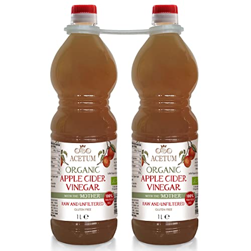 Acetum Apfelessig mit Mutter, umweltfreundlich, ohne Konservierungsstoffe, ohne Konservierungsstoffe, biologisch, ungefiltert und nicht pasteurisiert, 2 Liter (2 Flaschen x 1 l) von OsoRetail
