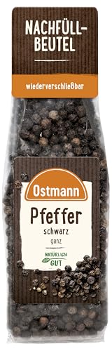 Ostmann Gewürze - Pfefferkörner schwarz | Ungemahlener Pfeffer | Zum Nachfüllen der Streudose | Wiederverschließbare Verpackung | 50 g im Beutel von Ostmann
