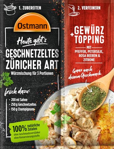 Ostmann Gewürze - Heute gibt's Geschnetzeltes Züricher Art | Würzmischung für 4 Portionen mit passendem Gewürztopping zum individuellen Verfeinern | 100 % natürliche Zutaten | 27 g im Beutel Ostmann Gewürze - Heute gibt's Geschnetzeltes Züricher Art | Würzmischung für 4 Portionen mit passendem Gewürztopping zum individuellen Verfeinern | 100 % natürliche Zutaten | 27 g im Beutel von Ostmann