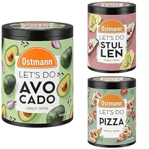 Ostmann Gewürze - Let's Do Topping Topseller Trio - Gewürztopping für Avocado (70 g), Stullen Topping (55 g), Pizza Topping (25 g) in recyclebarer Metalldose von Ostmann