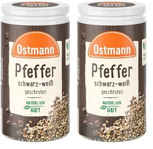 Ostmann Gewürze - Pfeffer schwarz-weiß geschroten | Kräftige Schärfe und würziges Aroma für Gegrilltes, Kurzgebratenes, Gemüse und Marinaden | 40 g in der Streudose (Packung mit 2) von Ostmann
