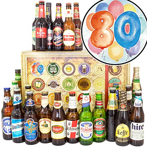 80. Geburtstagsgeschenk + mit Bieren der Welt 24x + 80 er Geburtstag Geschenke + Biere der Welt Adventskalender 2023 von ostprodukte-versand