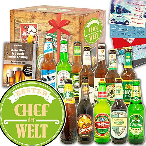Bester Chef / 12er Bier Set Welt & DE/Geschenk Ideen Chef von ostprodukte-versand