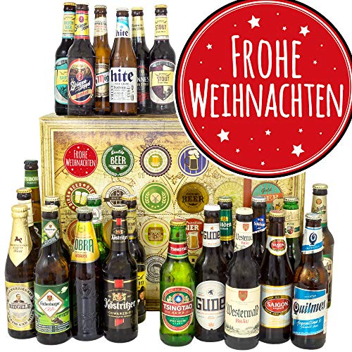 Frohe Weihnachten / 24x Biere Welt und DE/Geschenkidee Weihnachten für Mann/Adventskalender 2023 Bier von ostprodukte-versand