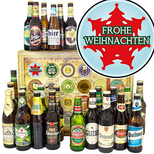 Frohe Weihnachten Tannenbaum - Bier Adventskalender 2023 mit Bieren der Welt und Deutschland - Bier set Welt und DE von ostprodukte-versand