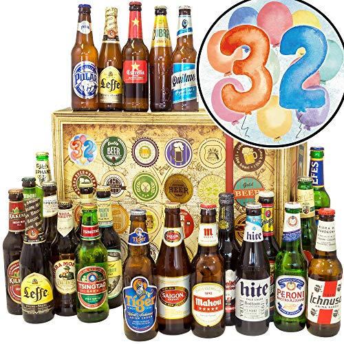 Geschenk zum 32. - 24 Biere aus aller Welt - Geburtstags Geschenke zum 32 - Bier Adventskalender 2023 von ostprodukte-versand