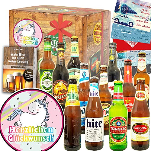 Glückwunsch Einhorn - Bier Set Welt - Geschenk für Mann zum Geburtstag von ostprodukte-versand
