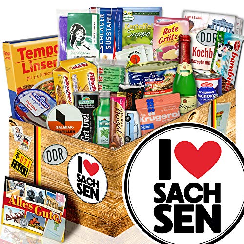 ostprodukte-versand I Love Sachsen + Sachsen Liebhaber Präsent + DDR Spezialitäten Ostpaket von ostprodukte-versand