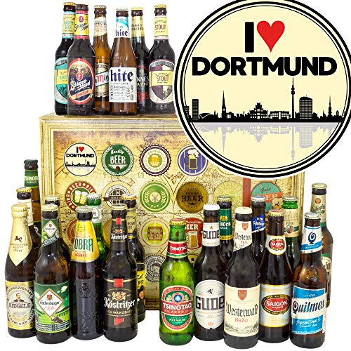 I love Dortmund/Bier Set Welt und DE/Geburtstagsüberraschung Dortmund/Weihnachtskalender 2023 für Ihn Bier von ostprodukte-versand