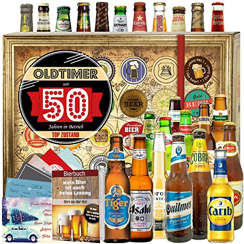 Oldtimer 50 - Biere der Welt 24x - Zum 50ten Geburtstag - Weihnachtskalender 2023 für Ihn Bier von ostprodukte-versand