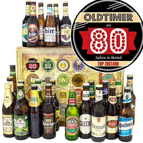 Oldtimer 80 / für Oma zum Geburtstag / 24 Biere aus aller Welt und D/Advent Kalender 2023 Bier von ostprodukte-versand