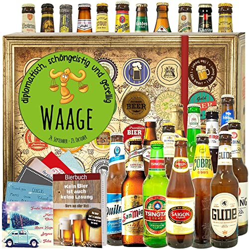 Sternzeichen Waage / 24x Bier aus der Welt und D/Sternzeichen Waage Geschenk/Bier Adventskalender 2023 von ostprodukte-versand