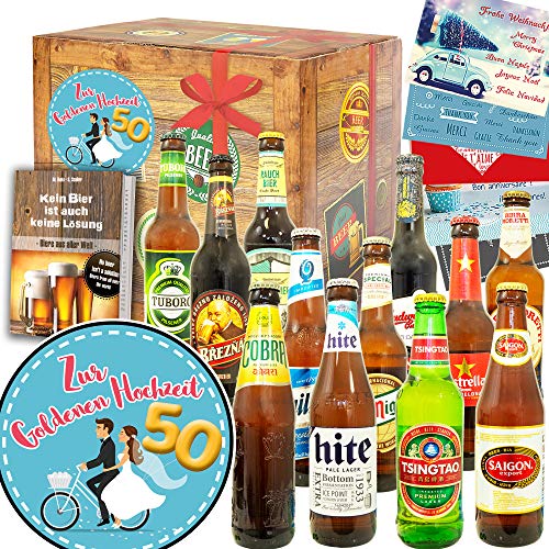 Zur Goldenen Hochzeit - Geschenk goldene Hochzeit Eltern - Bier Paket Welt Zur Goldenen Hochzeit - Geschenk goldene Hochzeit Eltern - Bier Paket Welt von ostprodukte-versand