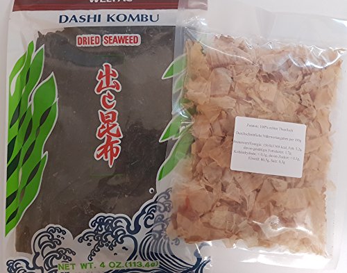 Dashi Kombu Zutaten Dried Kelp, Konbu Braunalge, Katsuobushi 100% Bonito Flocken, Aka-Miso Misopaste Dunkel, Shiro- Miso Helle Misopaste Grundzutaten Dashi-Brühe, Misosuppe von Otsumami-Land.com