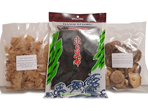 Dashi Kombu Algen 113,4g, Katsuobushi Bonito Flocken 25g, Shiitake Pilze getrocknet 50g von Otsumami-Land