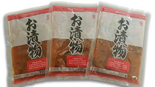Fukujinzuke, Benishouga Beni-Shoga eingelegte Ingwerstifte, Aokappa Gurken, Shibazuke, Tsukemono, eingelegtes japanisches Gemüse 3 x 200g von Otsumami-Land