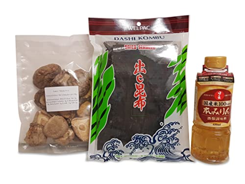 Hon Mirin 400ml, Dashi Kombu Algen 113,4g, Shiitake Pilze getrocknet 50g von Otsumami-Land