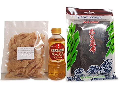 Hon Mirin 400ml, Dashi Kombu Dried Kelp Braunalgen 113,4g, Katsuobushi 100% Bonito-Flocken 25g, Zutaten, Grundzutaten von Otsumami-Land