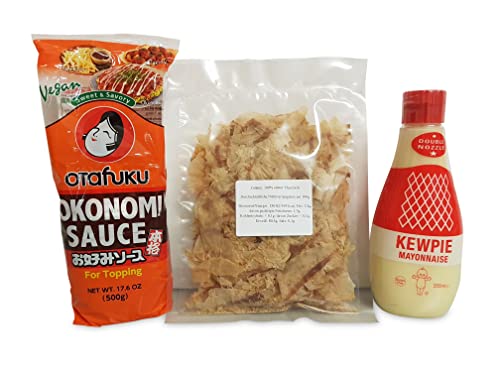 Okonomiyaki Zutaten 500g Okonomi-Sauce Soße, 355ml japanische Mayonnaise QP Kewpie, 25g Katsuobushi, Bonitoflocken Grundzutaten Okonomiyaki Zutaten 500g Okonomi-Sauce Soße, 355ml japanische Mayonnaise QP Kewpie, 25g Katsuobushi, Bonitoflocken Grundzutaten von Otsumami-Land