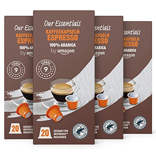 by Amazon Kaffeekapseln Espresso 100% Arabica, Geeignet für Nespresso Maschinen, Mittlere Röstung, 20 Stück, 4er-Pack von by Amazon