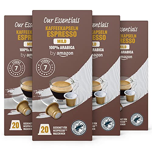Our Essentials by Amazon Kaffeekapseln Espresso Mild, Geeignet für Nespresso Maschinen, 20 Stück (4er-Pack) von Our Essentials by Amazon