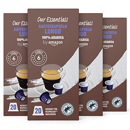 Our Essentials by Amazon Kaffeekapseln Lungo, Geeignet für Nespresso Maschinen, 20 Stück (4er-Pack) von Our Essentials by Amazon