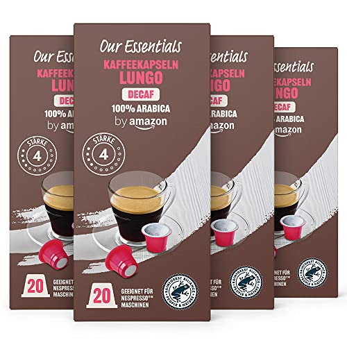 by Amazon Kaffeekapseln Lungo Decaf, Geeignet für Nespresso Maschinen, Dunkle Röstung, 20 Stück, 4er-Pack von by Amazon
