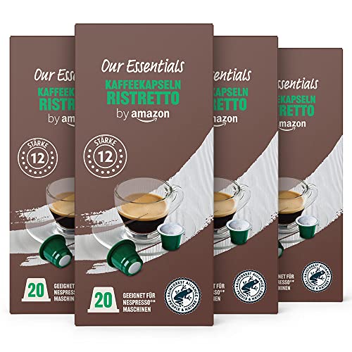 by Amazon Kaffeekapseln Ristretto, Geeignet für Nespresso Maschinen, Dunkle Röstung, 20 Stück, 4er-Pack von by Amazon