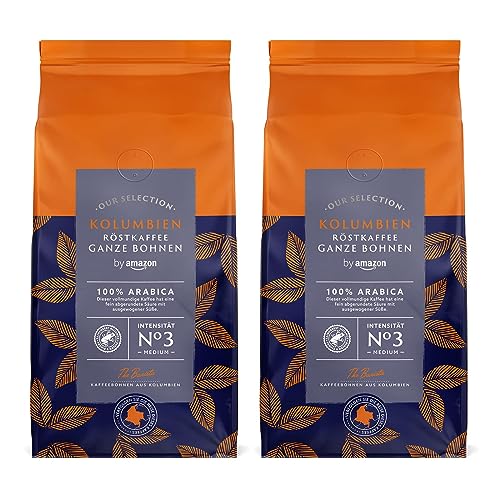 by Amazon Kolumbien Kaffeebohnen, Mittlere Röstung, 1 kg, 2 Packungen mit 500 g – Rainforest Alliance-zertifiziert von by Amazon