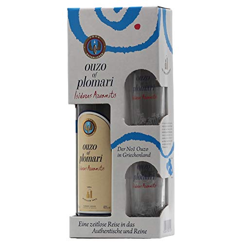 Ouzo of Plomari 0,7 L 40% vol + 2x Ouzo-Glas im Geschenkkarton von Ouzo Plomari
