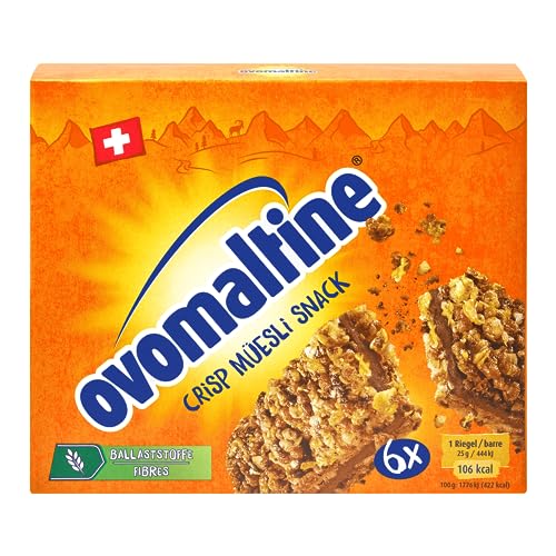Ovomaltine Crisp Müsli-Riegel - Crunchy Schoko-Riegel aus Cerealien mit Ovomaltine-Creme - feinstes Kakao-Pulver, nachhaltig und zertifiziert, 6 x 25g von Ovomaltine